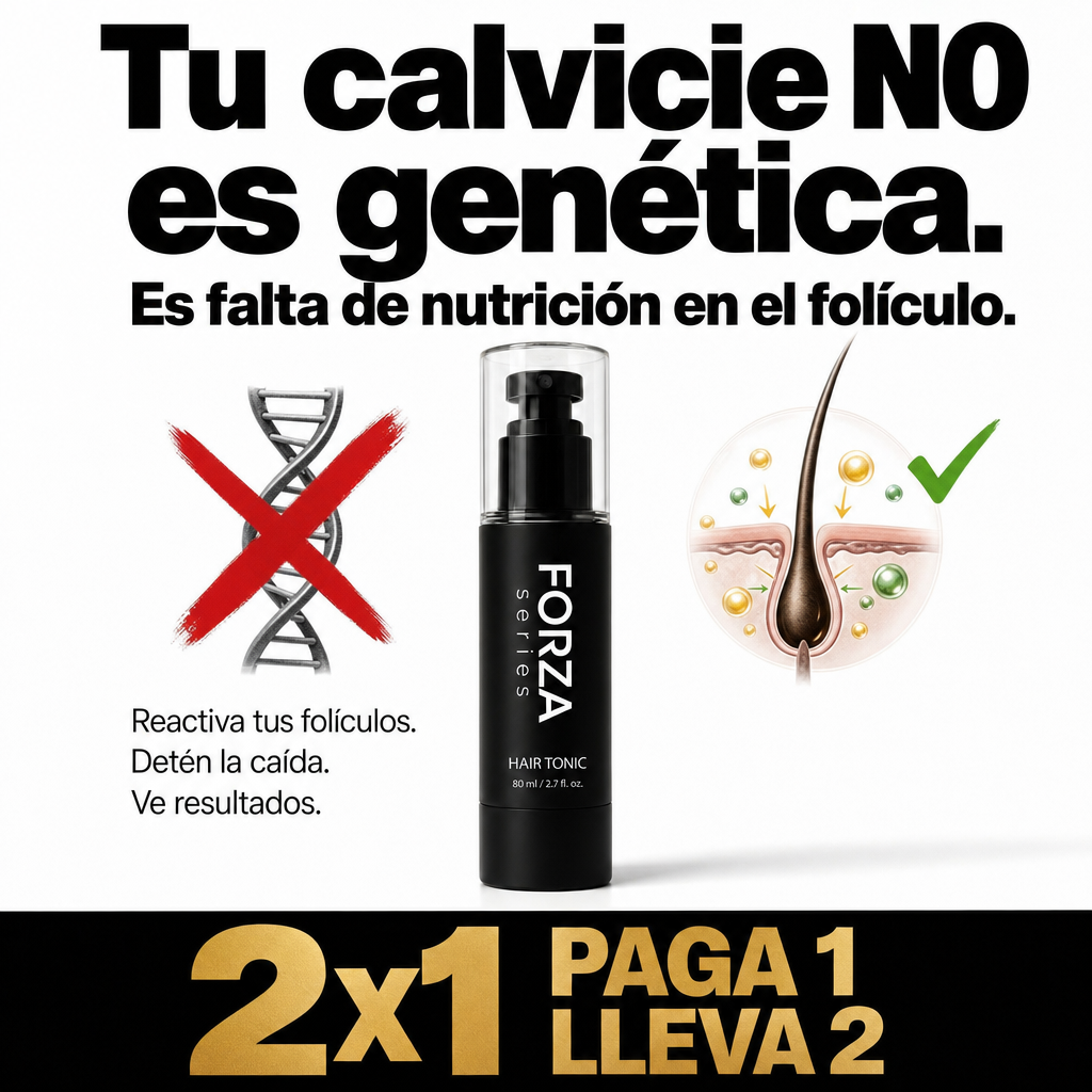 Hombre aplicando tónico capilar con minoxidil 5% para detener caída de cabello por alopecia androgenética, con ingredientes botánicos romero cafeína cúrcuma